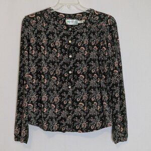 AVENTURA Sage Green/Pink Floral Long Sleeve Button Knit Blouse; Size XL